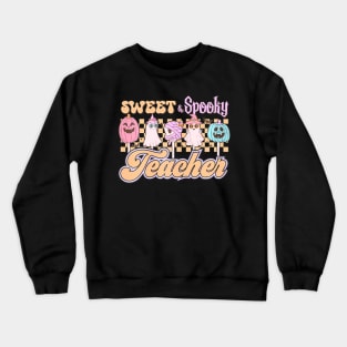 Sweet And Spooky Pink Groovy Halloween Teacher Crewneck Sweatshirt